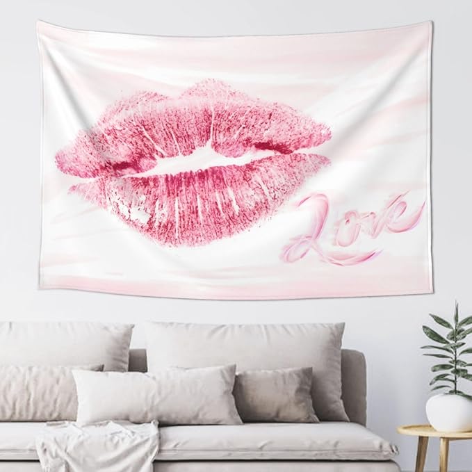 Smacget Pink Lips Tapestry for Teen Girl Women Bedroom Small Sexy Kissing Lover Lipstick Marks Tapestry Coquette Valentine Red Lips Decor Aesthetic Art Wall Hanging for Living Room Dorm 60" x 40"