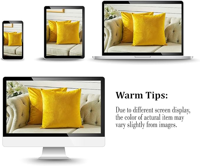 FY FIBER HOUSE Pack of 2 Velvet Throw Pillow Covers Decorative Square Pillowcase Soft Solid Cushion Case for Sofa/Couch Use, 18 x 18 Inch Yellow