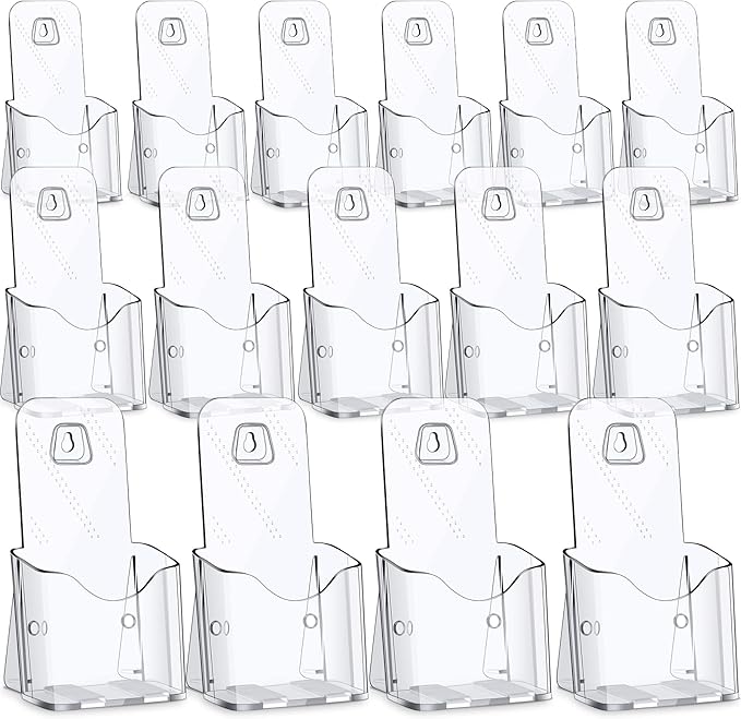 15 Pieces Acrylic Brochure Holder Stand Clear Plastic Flyer Organizer A6 Size Brochure Container 4 Inch Wide Wall Mount or Standing Pamphlet Counter Display for Home Office Classroom Supplies