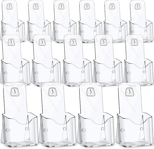 15 Pieces Acrylic Brochure Holder Stand Clear Plastic Flyer Organizer A6 Size Brochure Container 4 Inch Wide Wall Mount or Standing Pamphlet Counter Display for Home Office Classroom Supplies