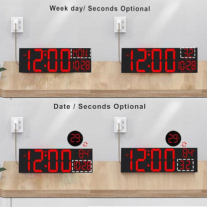 JALL 29.8" Large Digital Wall Mount Clock with Remote Control, Alarm, Big LED, Countdown, Auto DST, Temperature for Living Room Classroom Desk, Red Font