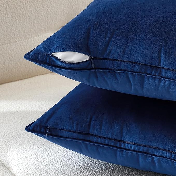MIULEE Pack of 2 Navy Blue Decorative Velvet Throw Pillow Cover Soft Pillowcase Solid Square Cushion Case for Sofa Bedroom Car 22x22 Inch