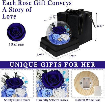 FIACO Preserved Rose Birthday Gift for Women Forever Fresh Flowers for Prime Delivery Gift for Mom Grandma Wife Valentines Mothers Day Christmas Anniversary Eternal Roses in Glass Dome