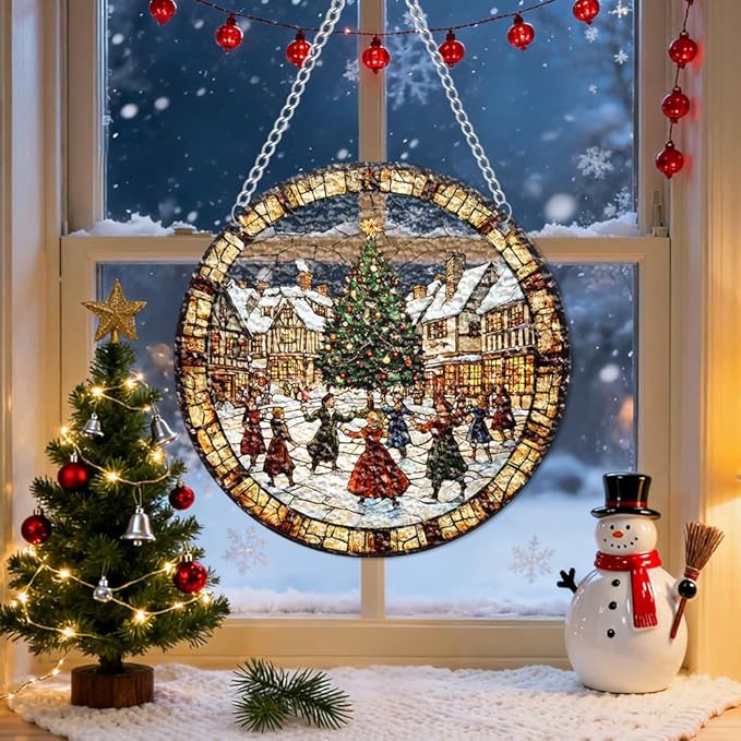 Chrismas Acrylic Stained Glass Window Hanging,Sun Catcher Decor Stained Panel Hangings Wall Art Decor, 2026 8x8inch (SCL015 Chrismas Tree)