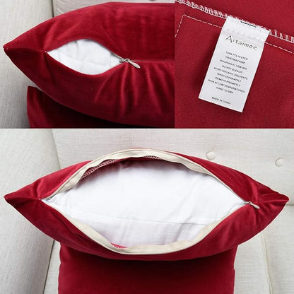 Artaimee Harvard Crimson Velvet Throw Pillow Covers – 18x18 Inches, Set of 2 – Soft, Cozy Cushion Covers for Sofa, Bed, Chair, Couch, Home Décor