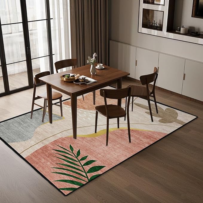 Area Rug 5x7 Feet Contemporary Abstract Non-Slip Washable Modern Rug, High Traffic Floor Mat for Living Room, Bedroom, Home Office