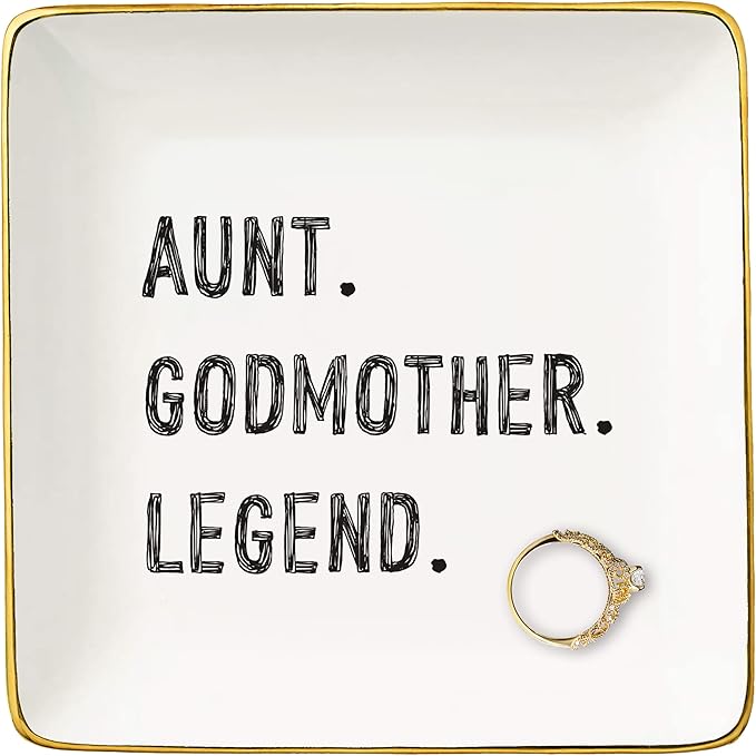 NZY Mother's Day,Baptismal,Christmas Gifts-Aunt Godmother Appreciated Present-Auntie Thank You Present-Baby Gift Shower-Jewelry Tray Trinket Holder Ring Dish-Aunt Godmother Legend