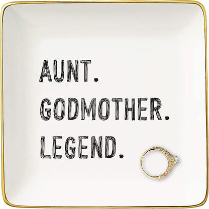 NZY Mother's Day,Baptismal,Christmas Gifts-Aunt Godmother Appreciated Present-Auntie Thank You Present-Baby Gift Shower-Jewelry Tray Trinket Holder Ring Dish-Aunt Godmother Legend