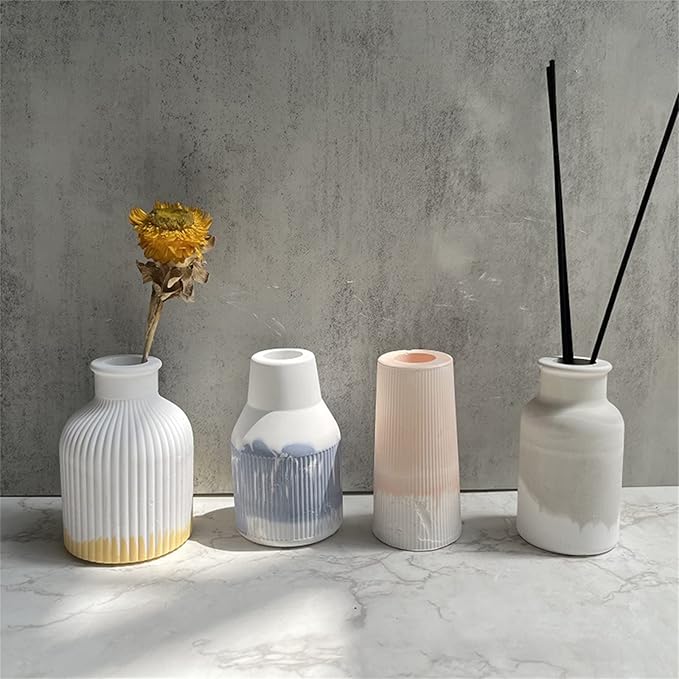 Striped Vase Clay Silicone Mold Succulent Planter Concrete Flower Pot Plaster Cement Mold Epoxy Resin Pen Holder Mould