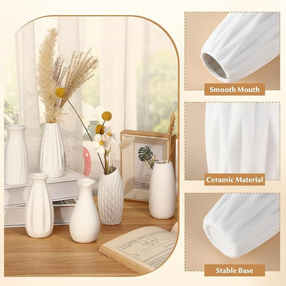 Ziliny Set of 10 White Ceramic Bud Vases 5'' Boho Small Vases in Bulk for Flowers Mini Vases for Centerpieces Modern Vase Dining Table Centerpieces for Wedding Decorations Bedroom Home Decor Gift