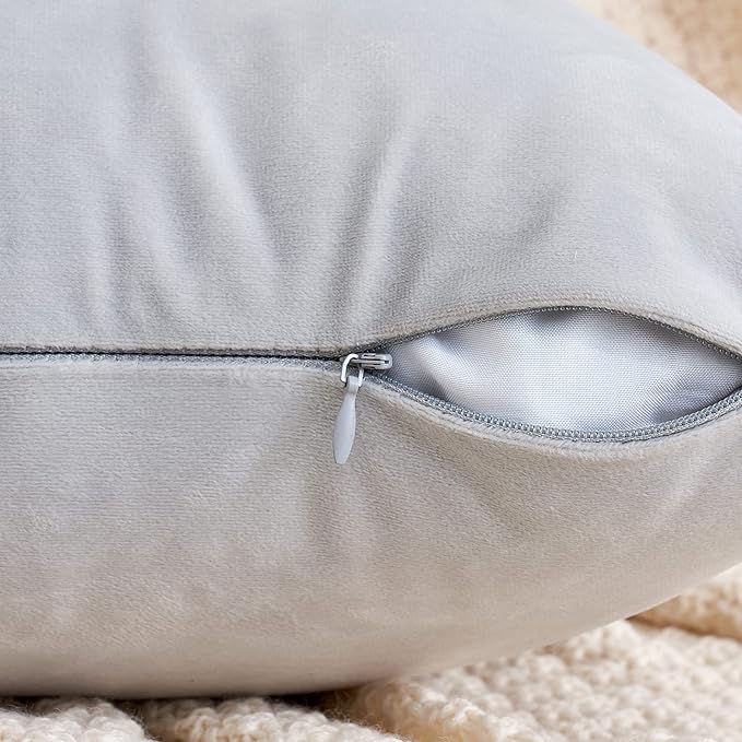 EMEMA Pack of 2 Velvet Pillow Covers Decorative Square Pillowcase Soft Solid Cushion Case for Sofa Bedroom Car 20x20 Inch Greyish White