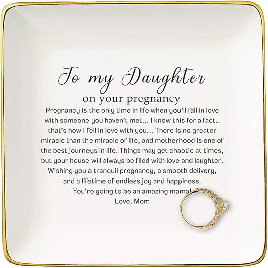 Daughter Pregnancy Announcement Gifts from Mom-Baby Gift Shower-New Mama to Be-Expecting Mom Present-First Time Mommy Present-My Daughter Become a Mommy-Ceramic Ring Dish Jewelry Tray Trinket Holder