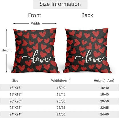 Valentines Day Pillow Covers 18x18 Set of 2 Black Heart Throw Pillow Covers Love Pillowcase Linen Decoration Farmhouse Holiday Cozy Soft Cushion Case Couch for Indoor Outdoor Home Decor