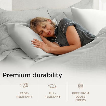 Threadmill Luxury Supima Cotton Sheets, Luxury 1000 Thread Count Soft 100% Cotton Sheets for Full Size Bed, 4 Pc Light Grey Bed Sheets Full Set, 5-Star Hotel Quality Deep Pocket Bed Sheets Set