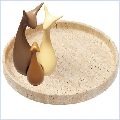 Natural Travertine Vanity Tray – Round Beige Marble Tray for Bathroom, Jewelry, Candle, Perfume, Nightstand & Kitchen Decor, 10 Inch Wabi-sabi Style Decorative Stone Catchall Organizer