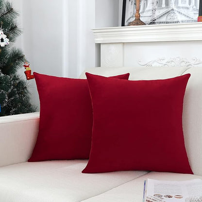 Jeneoo Comfy Soft Velvet Throw Pillow Cases for Sofa Couch, Decorative Solid Square Cushion Covers for Bedroom Car (Santa Red, 16 x 16 Inches, 2 Pieces)