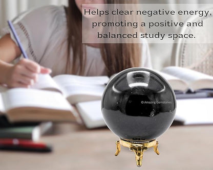 Amazing Gemstone Black Tourmaline Crystal Ball with Stand - 2.5" Inches Large Crystal Sphere Meditation Balls for Witchcraft and Decorative Balls