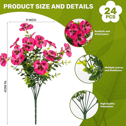 Artificial Flowers, 24 Bundles, Decorative Bouquets for Home, Wedding, Garden, Office Decor (Dark Pink)