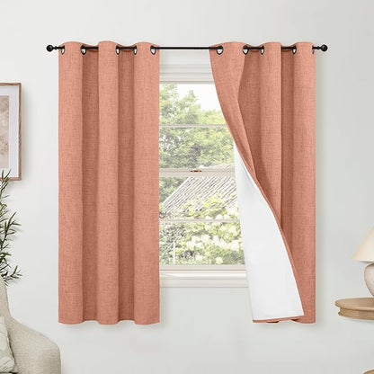 Lajode Linen Blackout Curtains for Bedroom Narrow Window, 38 Inch Wide Thermal Insulated Light Blocking Privacy Small Curtains for Basement Fall Living Room, 38x63 Inch 2 Panels, Terracotta