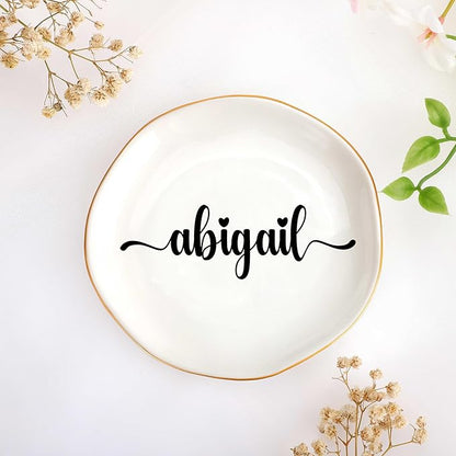 JoycuFF Abigail Personalized Name Ceramic Jewelry Tray, Mothers Day Christmas Anniversary Engagement Birthday Gifts for Women Couples, Trinket Dish for Rings Earrings Necklaces Bracelets Keys