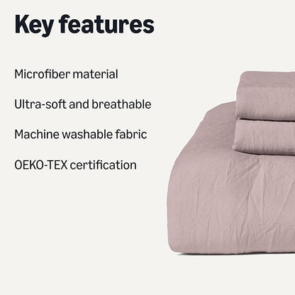 Amazon Basics Brushed Microfiber Comforter Set, Extra Soft with Natural Texture, 3-Piece, Queen/Full, Purple