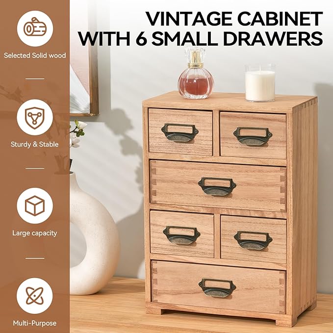 KIRIGEN Wooden Storage Cabinet Organizer Desktop Storage Drawers for Home Office Supplies Natural(4D6CG-NA)
