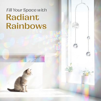 Crystal Suncatcher Rainbow Maker for Windows, Hanging Prism Sun Catcher Creates Stunning Colorful Rainbows, Perfect Home Garden Patio Indoor Outdoor Decor, Gifts for Mom Women