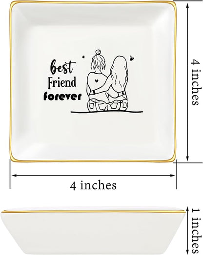 JoycuFF Gift for Women Best Friends Bestie Friendship Gifts for Her Ceramic Ring Dish Decorative Tray Unique Gift For Bestie, Soul Sister, BFF, Birthday Christmas Gift Ideas