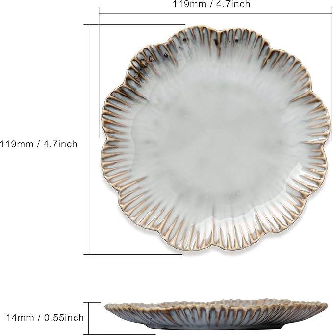 Ceramic Jewelry Dish, Decorative Tray for Rings Earrings Necklaces Bracelet Watch Keys, 4.50" Trinket Tray as Gifts for Women (Reactive Flower)