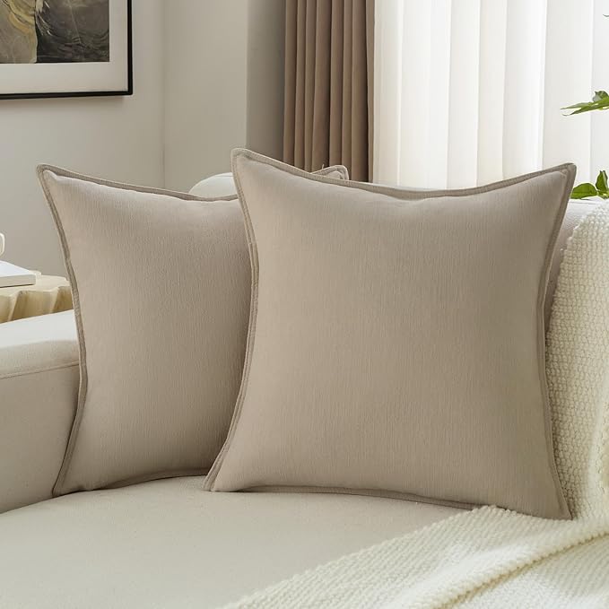 FUTEI Oatmeal Chenille Throw Pillow Covers 20x20 Inch Set of 2,Edges Double-Stitched Cushion Cases,Modern Home Decor for Couch Living Room
