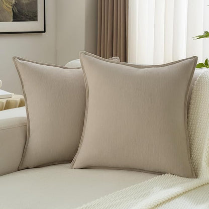 FUTEI Oatmeal Chenille Throw Pillow Covers 22x22 Inch Set of 2,Edges Double-Stitched Cushion Cases,Modern Home Decor for Couch Living Room