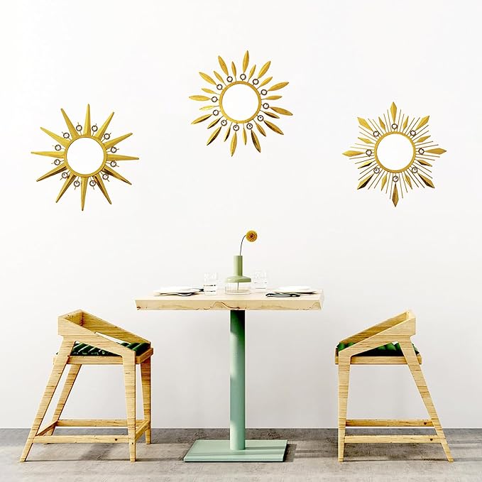 Champagne Gold Round Mirrors for Wall Art Pack of 3, Decorative Mirror Wall Christmas Decor& Vintage Room Decor, Sunburst Circle Mirrors Modern for Women & Moms