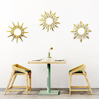 Champagne Gold Round Mirrors for Wall Art Pack of 3, Decorative Mirror Wall Christmas Decor& Vintage Room Decor, Sunburst Circle Mirrors Modern for Women & Moms