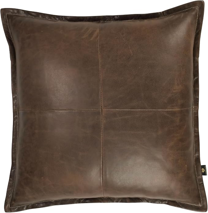 LL LEATHER LOVERS Lambskin Leather Pillow Cover - Sofa Cushion Case - Decorative Throw Covers for Living Room & Bedroom, 16x16 Inches - Chiku Brown Box Pack of 1
