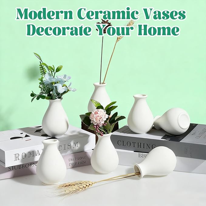 15 Pack White Ceramic Bud Vases Bulk, 3.9 Inch Small Boho Flower Vase, Matte White Vase for Centerpieces, Pampas Grass, Dried Flowers, Wedding Table and Home Décor