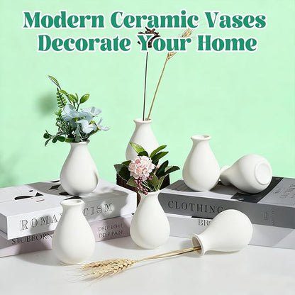 15 Pack White Ceramic Bud Vases Bulk, 3.9 Inch Small Boho Flower Vase, Matte White Vase for Centerpieces, Pampas Grass, Dried Flowers, Wedding Table and Home Décor