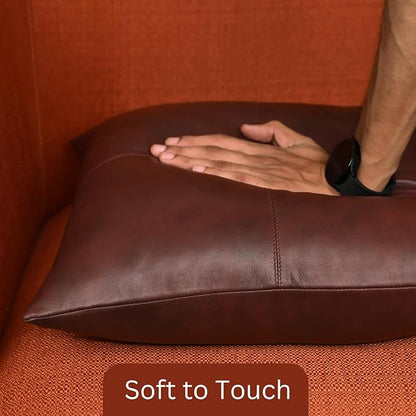 LL LEATHER LOVERS Genuine Lambskin Leather Pillow Cover, 14x14 Inch Case for Lumbar Throw Couch Pillows, Thick & Soft Cushion Covers for Sofa Bed Home Décor (Antique Dark Brown Plain Pack of 1)