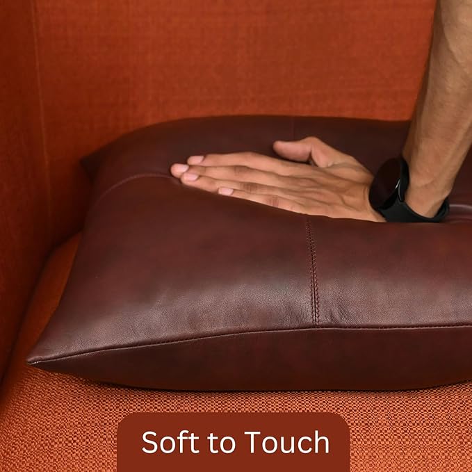 LL LEATHER LOVERS Genuine Lambskin Leather Pillow Cover, 14x14 Inch Case for Lumbar Throw Couch Pillows, Thick & Soft Cushion Covers for Sofa Bed Home Décor (Antique Dark Brown Plain Pack of 2)
