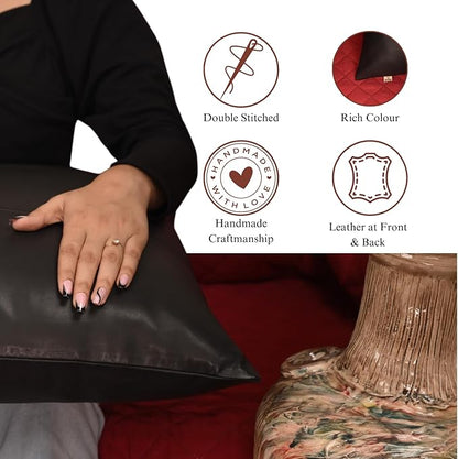 Lambskin Leather Pillow Cover - Sofa Cushion Case - Decorative Throw Covers for Living Room & Bedroom, 22x22 Inches - Black (01) Pack of 2