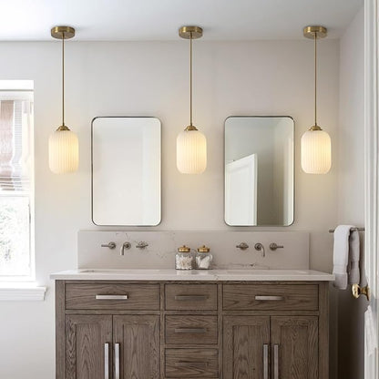 KCO Lighting Mid Century Modern White Oval Glass Gold Pendant Light Nordic 1-Light Brushed Brass Dining Pendant Lights Mini Globe Hanging Kitchen Island Lighting Fixtures