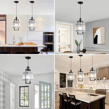 Black Pendant Light Fixtures Modern Pendant Lights Kitchen Island Water Ripple Glass Square Pendant Light Adjustable Hanging Pendant Lighting for Kitchen Dining Room Over Island 1 Pack