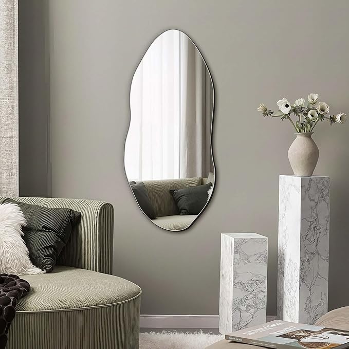 Delma Irregular Wall Mirror,32"x14" Slim Vertical Wavy Design,Frameless Decorative Mirror for Entryway,Hallway & Bathroom,Modern Boho Wall-Mounted