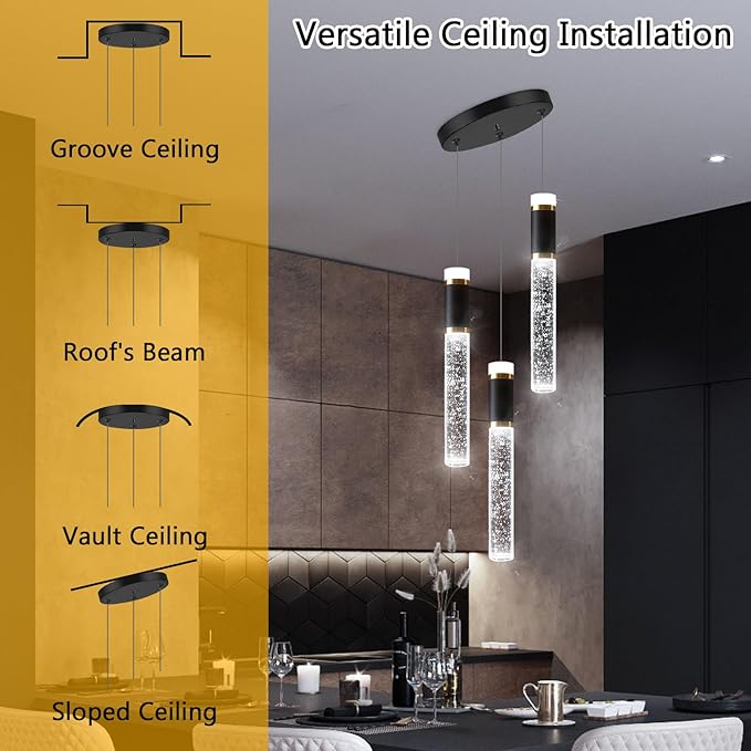 Mini Chandelier for Kitchen Island Modern Crystal Pendant Lighting LED Dining Room Hanging Lights Cylinder Drop Lights Ceiling Lighting Fixture Kitchen Sink Bedroom Bathroom 2700K 6000K