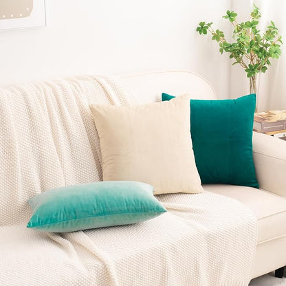 HWY 50 Cream White Velvet Rectangular Throw Pillow Covers 12x20 Inch, Pack of 2 Soft Cozy Solid Decorative Luxury Cushion Cases for Couch Sofa Bed Living Room Bedroom