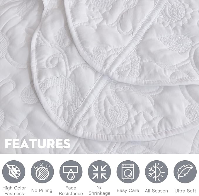 HZ & HY Oversized King Bedspread 128x120 Extra Wide, Quilted Coverlet Bedding Set, Lightweight Thin Comforter, Reversible, Luxurious, 5 Piece, 100% Microfiber, Pure White