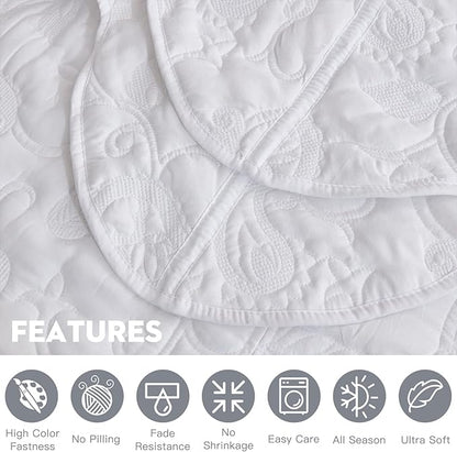 HZ & HY Oversized King Bedspread 128x120 Extra Wide, Quilted Coverlet Bedding Set, Lightweight Thin Comforter, Reversible, Luxurious, 5 Piece, 100% Microfiber, Pure White