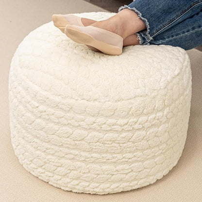 Round Pouf Ottoman 20 x 20 x 14 Inches Boho Poof Home Decor Floor Pouffe Ottoman Foot Rest for Couch Sofa Bean Bag Chairs Living Room Bedroom Cream