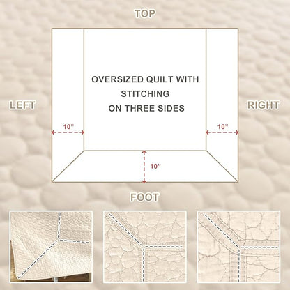 Sanracie Oversized King Quilt Bedspreads 120"*120",100% Cotton Bedding Coverlet Circular Quilting Wheat Colored Extra Large Wide California King Quilt Sets Oversized for All Season Soft Lightweight