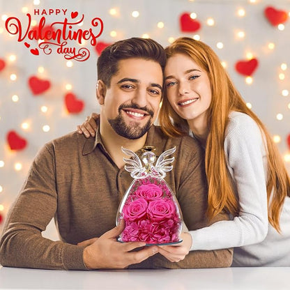 Beferr Valentines Day Rose Gifts for Her Women Mom Gifts for Birthday, Fresh Flowers for Delivery Prime Forever Preserved Rose in Glass Angel Figurine, for Grandma Wife Kids Daughter