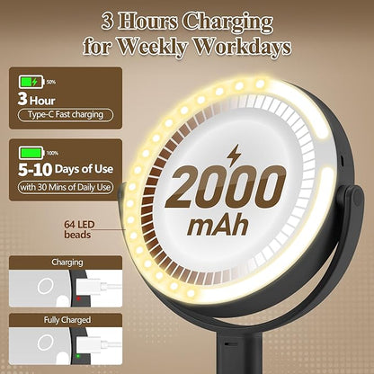 Makeup Mirror with Lights, Double Sided 1x/20x Magnifying Mirror with Light, Rechargeable 3 Color Lights and Adjustable Brightness, 360° Rotation Detachable Comes with Tweezer(Black)